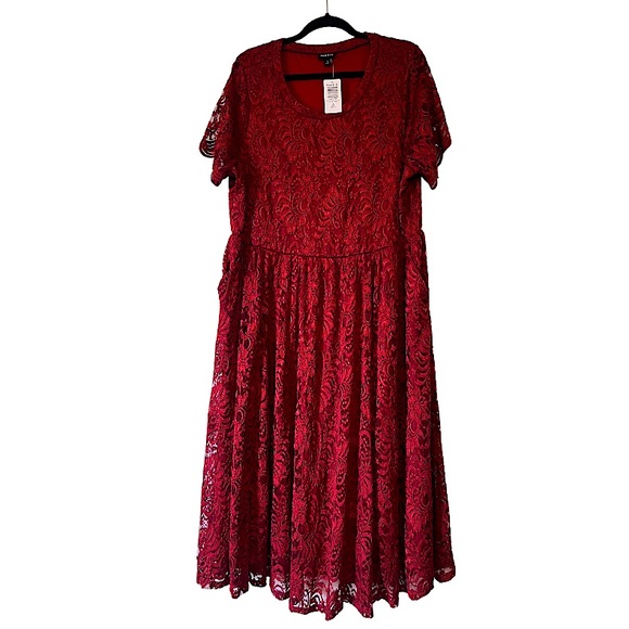 TORRID Plus Size Midi Lace Fit and Flare Dress - Brick - Picture 4 of 8